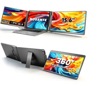Monitor portatil gamer 15.6 fhd 1080p dual screen expansor tela tripla monitor, esquerda rotagao 360°, baixa luz azul, cabos inclusos preto