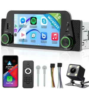 Central multimídia 5'' mp5 1din sem fio carplay/android auto cam ré
