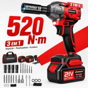 Chave de impacto brushless profissional com 2 baterias jogo soquete vermelho 127/220v 60hz