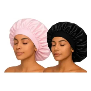 Kit 2 touca de cetim com faixa anti frizz hidratação luxo lf rosa/preto simples