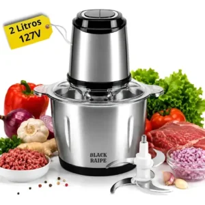 Multiprocessador triturador de alimentos elétrico 2 litros aço inox 304 moedor picador processador carne legumes alho cebola castanhas cozinha potente alta performance black raipe