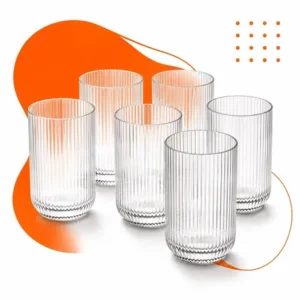 Jogo 6 copos vidro canelado 423ml moderno elegante premium vinho água suco drinks gin whisky taça copo conjunto design luxo texturizado cozinha restaurante decoração hold on