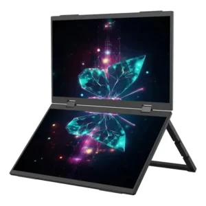 Monitor portátil duplo 15.6 full hdcom bolsa telas dobráveis preto