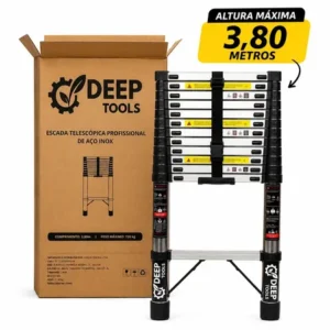 Escada telescópica retrátil 3,80m 13 degraus inox deep tools