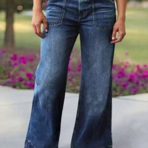 Plus size women loose fit wide leg distressed hem jeans casual springplus spring