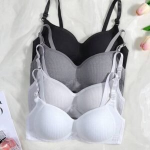 4pcs/pack girls ribbed underwear comfortable minimalist bra, suitable for 13-16 years old (recommend buying one size larger)4pcs/pack larger)
