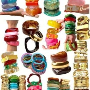 Random 21/16/9/8/6/4/3pcs vintage fashion elegant bohemian vacation style geometric asymmetrical blue green colorful acrylic resin leopard print tie dye bracelets stacked gold-tone wide plain carved hammered texture bangles bracelet set multi-piece stackable y2k jewelry suitable for women summer daily beach party birthday wear accessories (resin pattern random)random random)