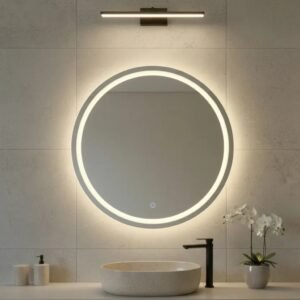 Espelho decorativo redondo 40cm jateado fino led 3 cores touch luxo maquiagem banheiro para presente