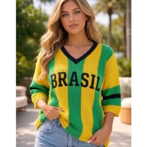 Blusa brasil verde e amarelo em tricot feminina copa 2026