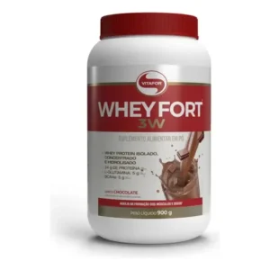 Whey fort 3w vitafor proteina em po sabor chocolate. pote de 900g