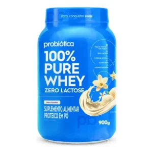 Whey protein 900g 100% pure zero lactose probiótica concentrado baunilha sem