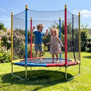 Cama elástica infantil justfun 1,8 m colorida com rede de proteção para 100 kg