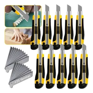 Pro kit 10 estilete profissional emborrachado 18mm com trava amarelo