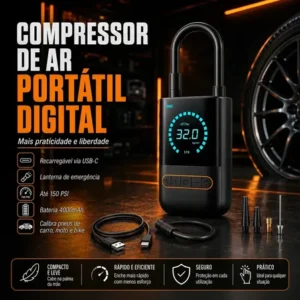 Compressor calibrador de pneus b&g portátil mini digital carro bike sem fio cor preto