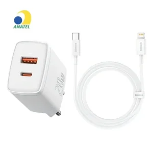 Carregador turbo 20w baseus para iphone 13 12 11 cabo 1m