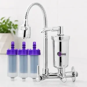 Torneira dazie metais com filtro cozinha para parede flexível móvel em abs carbon block purificador de agua refil instalado 2 modos jatos bica chuveirinho registro 1/4 volta gourmet luxo