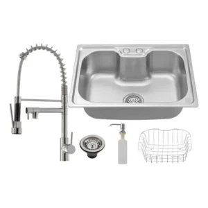 Pia simples de aço inox 50x40cm c/ torneira flexível holtter home vitorne prateado