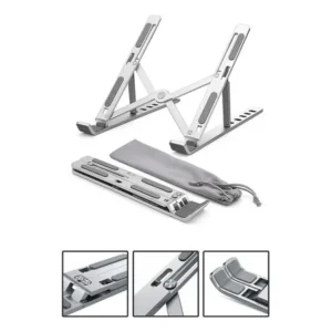 Base suporte para pc notebook alumínio portátil articulado dobrável tablet laptop mesa davely cor prateado