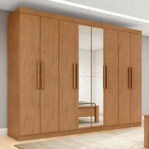 Guarda-roupa casal móveis lopas easy slim 8 portas espelho marrom moderno