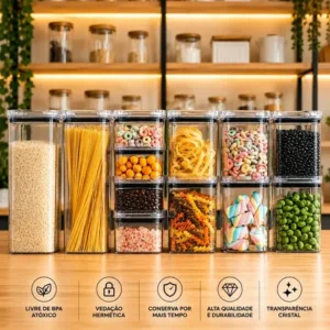 Kit potes porta mantimento hermético quadrado cozinha 12 uni