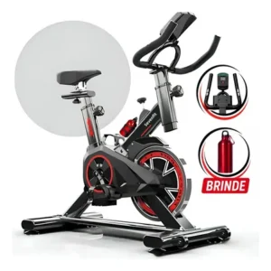 Bicicleta ergométrica bike spinning garrafa 6kg sensação inércia com medidor cardíaco fitness preto e vermelho sevenfit para cardio musculação