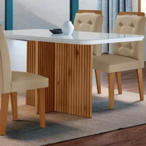 Sala de jantar olímpia mdf e vidro com 4 cadeiras carol cor turim / off white imbuia
