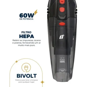 Aspirador de pó portátil bas01 e água bivolt 60w britânia cinza