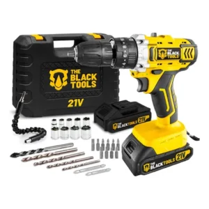 Furadeira e parafusadeira de impacto 2 baterias 2000mah 21v 3/8 tb-21pkx the black tools com maleta acessorios