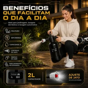 Pulverizador manual 2 l snow foam profissional com 3 bicos para espuma ativa