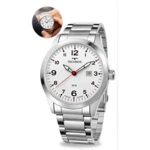 Relógio technos masculino militar prateado quartz 2115tyr-1k calendário