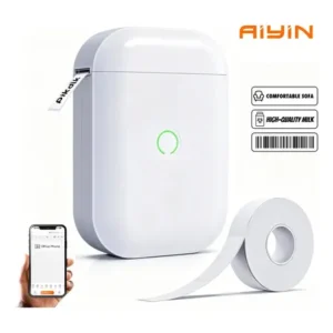 Aiyin impressora de etiquetas portátil bluetooth + 1 rolo papel 203dpi 1500mah etiqueta mini compatível android e ios home escritório escola supermercado branco
