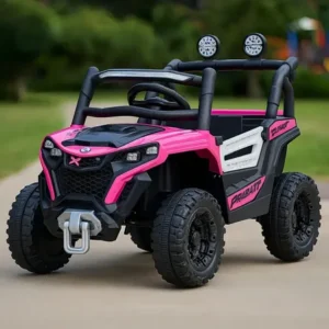 Carro jipe elétrico infantil controle remoto pedal sons cor rosa