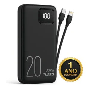 Carregador portátil power bank turbo 20000mah 22.5w universal para iphone samsung motorola xiaomi com display digital dtimp