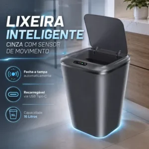 Lixeira inteligente automática cinza universal com sensor recarregável earman company anti odor 16l usb