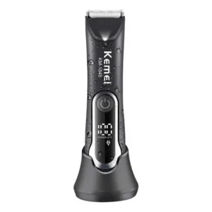 Máquina kemei km-1845 cerâmica sem fio recarregável , aparador de pelos intimos barba corpo lamina ceramica display lcd