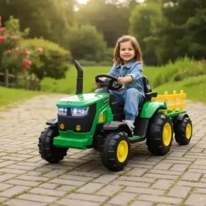 Trator elétrico infantil zippy toys verde e amarelo com controle remoto
