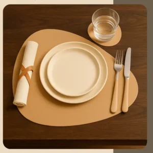 Jogo americano 6 lugares elegante restaurante mesa jantar cor nude e caramelo lisa