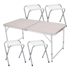 Mesa dobrável portátil alumínio 120x60cm 4 banquetas zelt