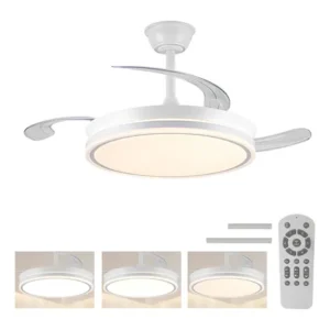 Ventilador de teto led silencioso nepul turbo com 3 pás retráteis e controle remoto branco 42"