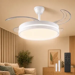 Ventilador de teto com luz led, retrátil 42", luminária brilho ajustável 60w, seis velocidades ajustáveis, controle remoto, adequado para quartos e salas estar