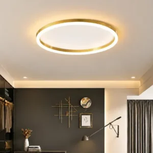 Plafon led sobrepor, luminária de teto slim redonda moderna 40cm com 3 cores luz bivolt para sala quarto cozinha tieesa dourado