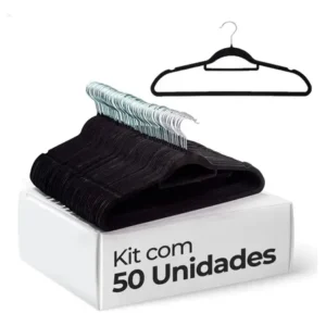 Vittak kit 50 cabides veludo de roupa antideslizante slim adulto cor preto