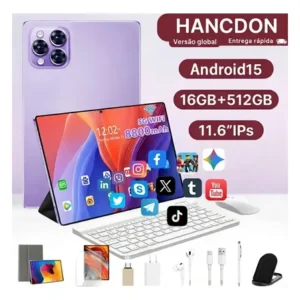 Tablet hancdon tab android 15 kit completo com caneta e teclado 11.6" hd, 16gb ram 512gb