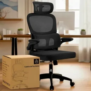 Cadeira de escritório sweet studio ergonômica preta, com apoio cabeça e suporte lombar