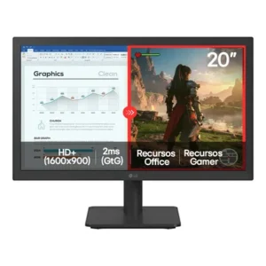 Monitor lg led home & office 20u401a-b tela 20” hd+, switch, modo leitura e flicker safe, hdmi, vga, 2ms (gtg), 75hz, black stabilizer, dynamic action sync, crosshair, saída fone de ouvido
