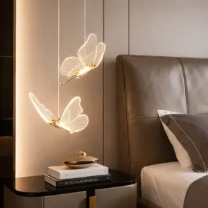 Luminária pendente led em formato de borboleta, decorativa moderna com design elegante 110–265v, ideal para quartos, mesas cabeceira e corredores, tieesa dourado
