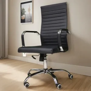 Cadeira escritório ergonômica eames esteirinha presidente preto couro sintético