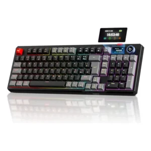 Teclado mecânico gamer basike sem fio com tela, rgb e conexão tri-mode