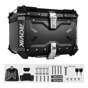 Baú moto top case traseiro 45 l + base encosto big trail cor preto