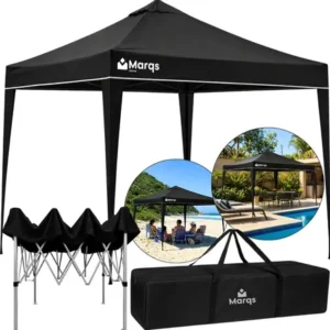 Tenda gazebo sanfonada articulada desmontável 3x3 metros marqs home impermeável estrutura aço leve e reforçada proteção solar uv chuva vento barraca camping praia eventos feira carro preto